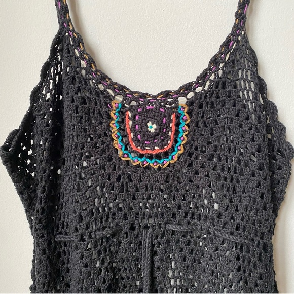 Black Crochet Dress Beach Coverup size M - Picture 2 of 6